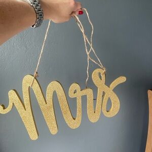 Wood MRS sign in gold glitter and bridal shower games